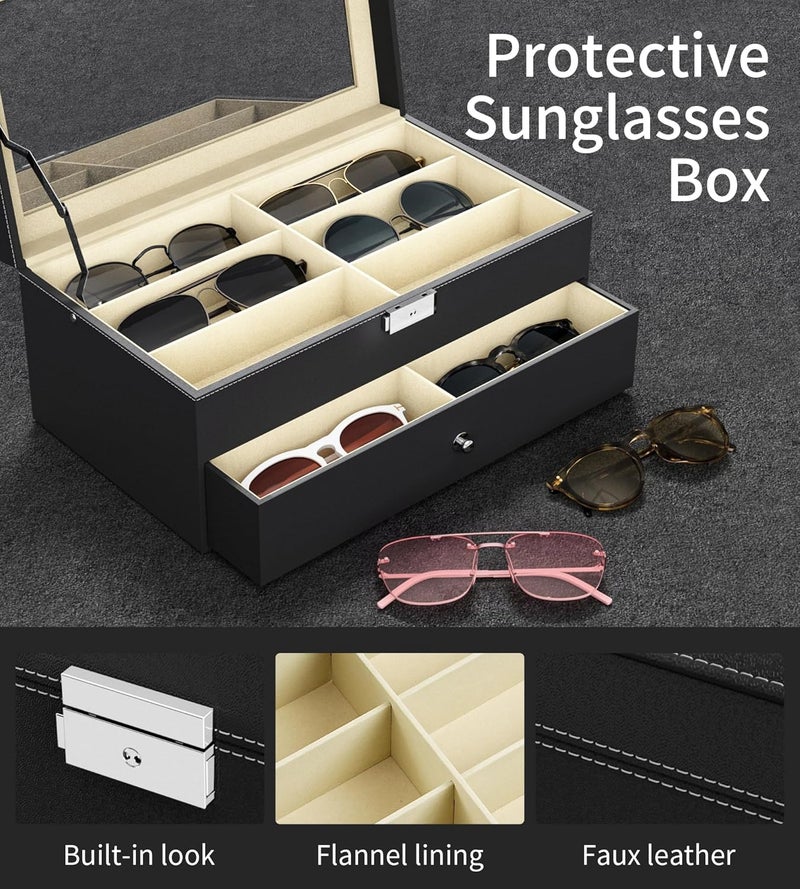 NEWLOOP Store Sunglasses Organizer Multiple Pairs of Glasses Display Case Sunglass Hard Shell Storage Box for Women Men 12/16 Slots - Image 5
